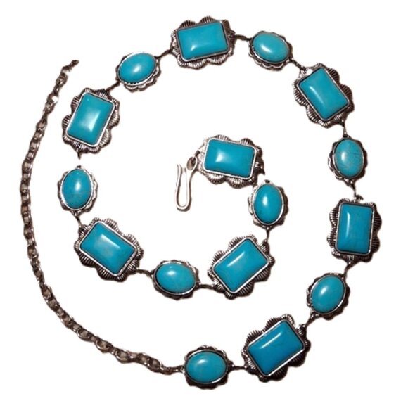 Women's Navajo Style Silver & Turquoise Concho Belt NWOT - Picture 3 of 6